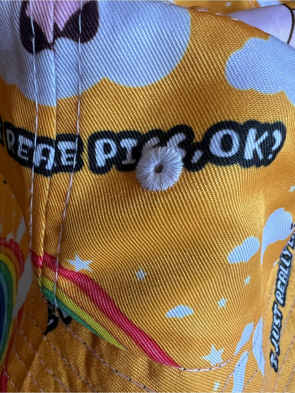 Funny Farting Pig & Rainbows Yellow Kitschy Bucket Hat “I Just Really Like Pigs” - Picture 4 of 6